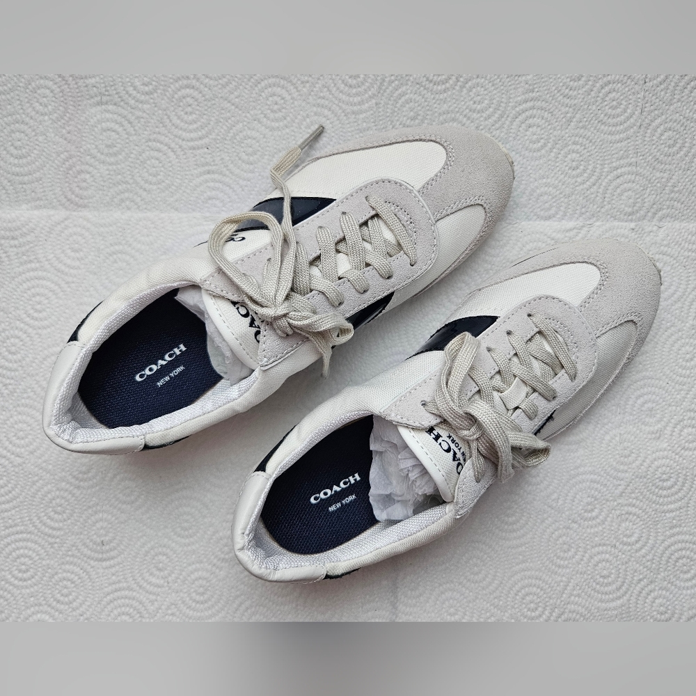 Coach Women's Mae Canvas Sneakers, Chalk/Navy, Size 8 M